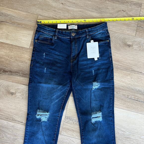 ACE OF DIAMOND Men's Distressed Slim Fit Jeans Size 36X32 In Indigo - Picture 2 of 11